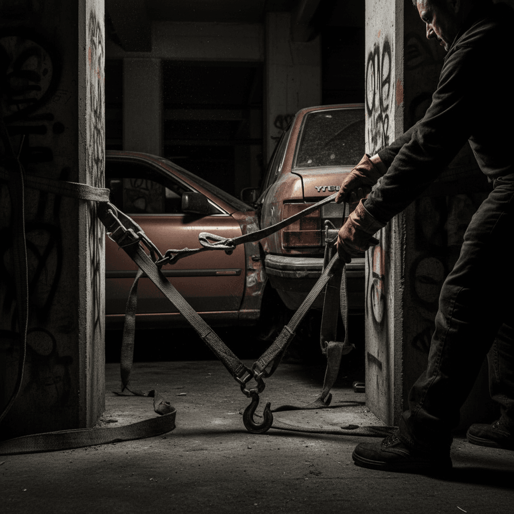 Professional removal of junk cars in tight spaces